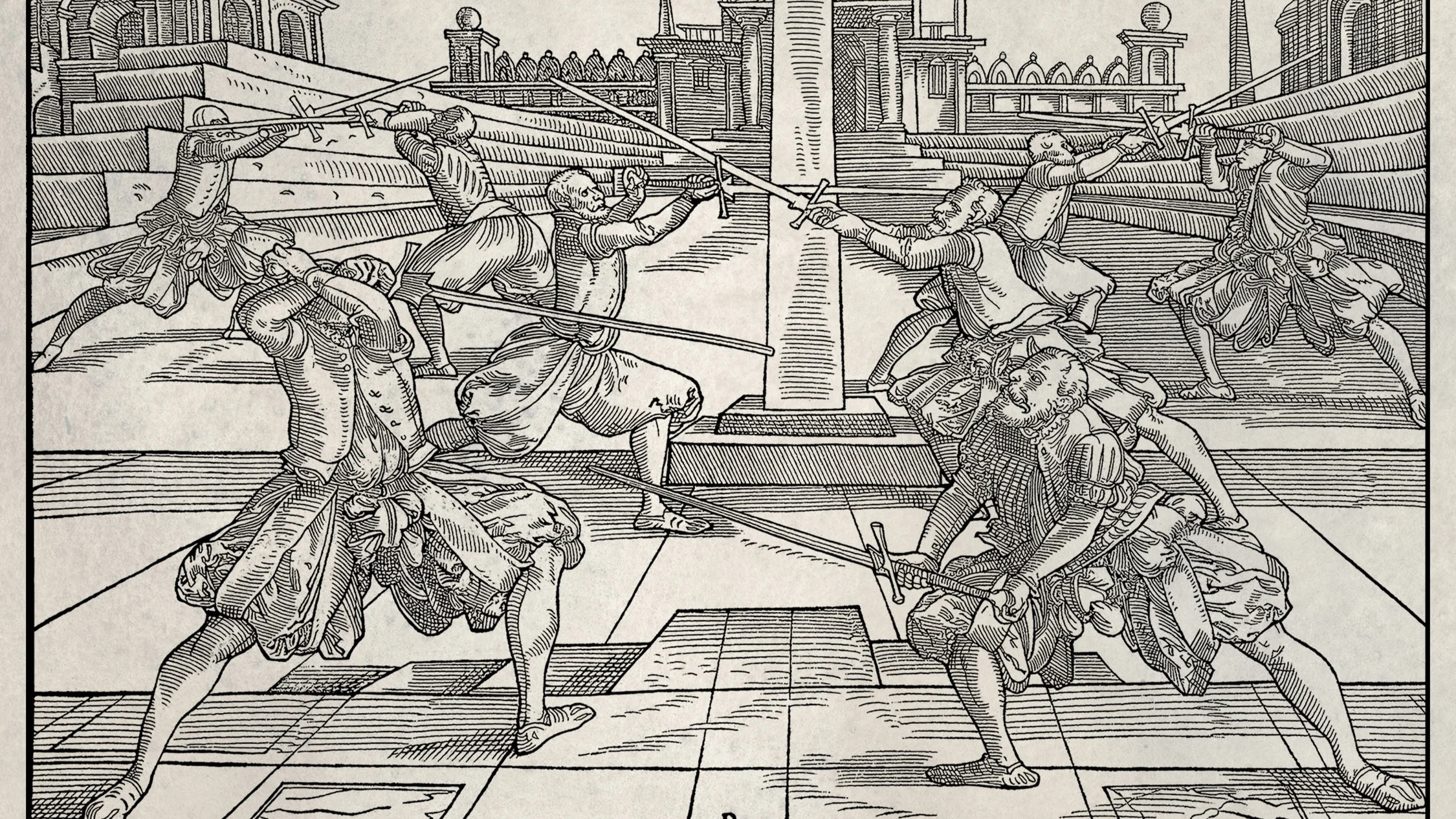 Grabado histórico de esgrima medieval